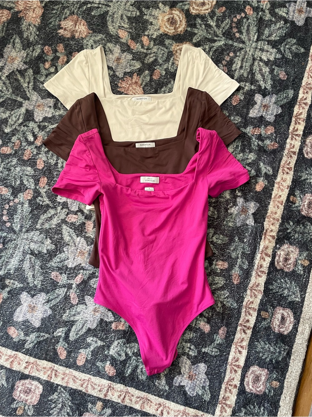 Babaton Square-Neck Bodysuit Trio - Fuchsia, Chocolate, Cream